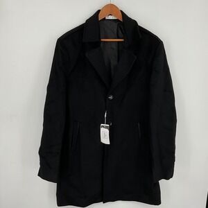 ELE TOP Mens Collection Black Wool Blend Overcoat‎ XL Long Sleeve Button Front